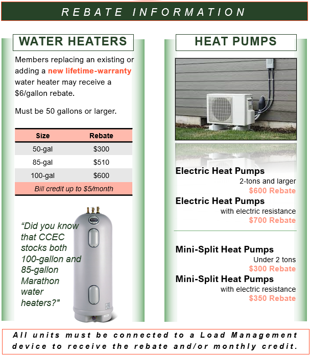 Page 2 and 3 of brochure regarding water heaters & heat pumps