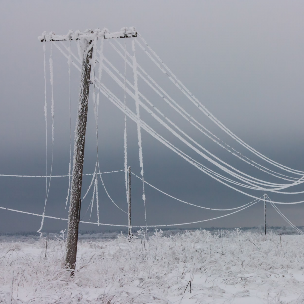 Downed Power Line in a rural winter scene
