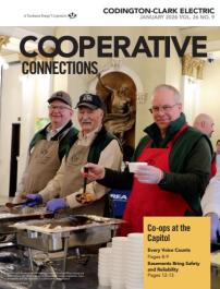 Three men serving food